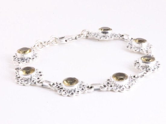 Bewerkte zilveren schakelarmband met citrien afbeelding 2