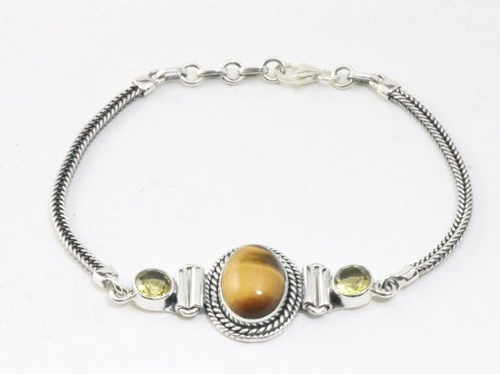 Bewerkte zilveren armband met tijgeroog en citrien afbeelding 1