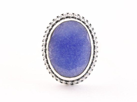 Zware bewerkte zilveren ring met blauwe saffier afbeelding 4