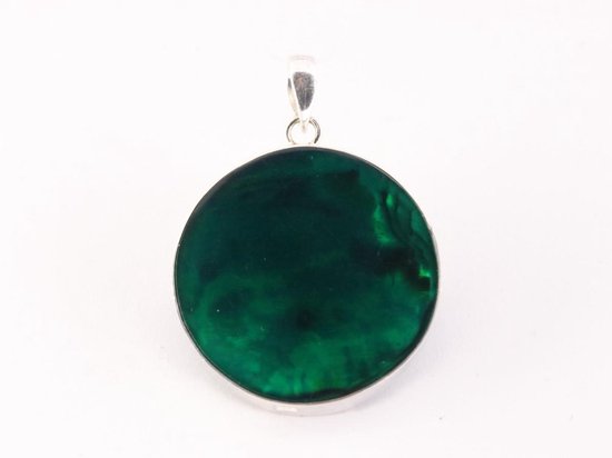 Ronde zilveren hanger met levensboom op abalone schelp afbeelding 3