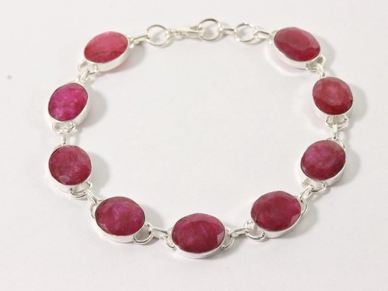 Zilveren schakelarmband met robijn afbeelding 1