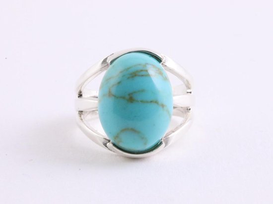 Opengewerkte zilveren ring met turkoois afbeelding 4