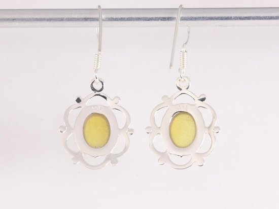 Opengewerkte zilveren oorbellen met gele agaat afbeelding 3