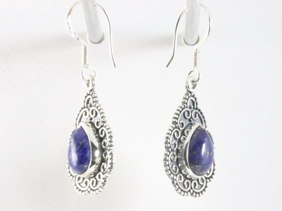 Bewerkte zilveren oorbellen met lapis lazuli afbeelding 2