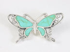Zilveren vlinder broche met groene turkoois afbeelding 1