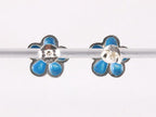 Bloemvormige zilveren oorstekers met lichtblauwe schelp afbeelding 2