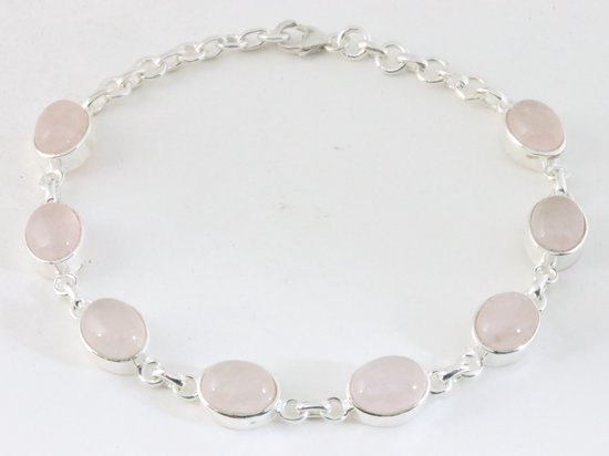 Hoogglans zilveren armband met rozenkwarts afbeelding 1