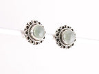 Fijne bewerkte ronde zilveren oorstekers met aquamarijn afbeelding 3
