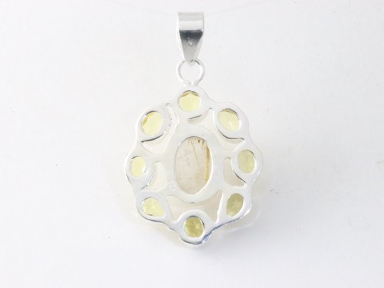 Opengewerkte zilveren hanger met gouden rutielkwarts en citrien afbeelding 3