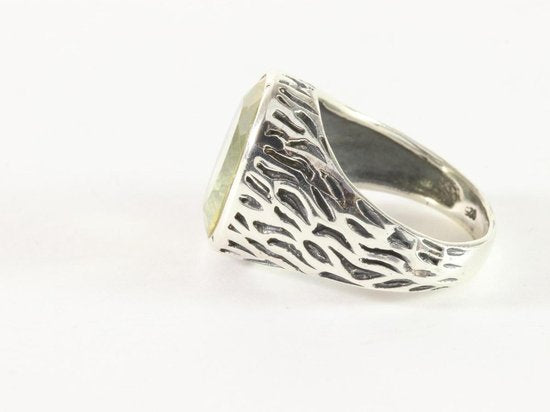 Bewerkte zilveren herenring met lemonkwarts afbeelding 4