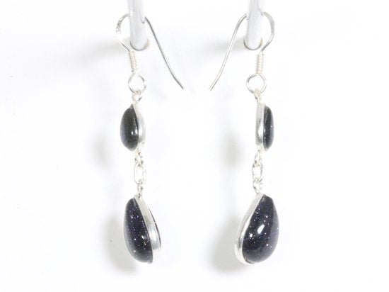 Fijne lange zilveren oorbellen met blauwe zonnesteen afbeelding 2