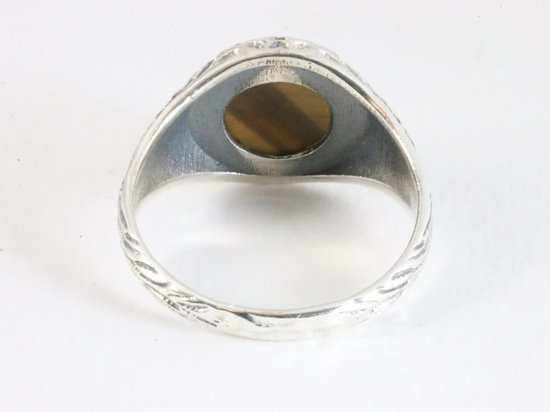 Bewerkte zilveren ring met tijgeroog afbeelding 3