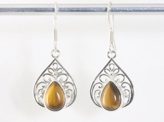 Opengewerkte zilveren oorbellen met tijgeroog afbeelding 4
