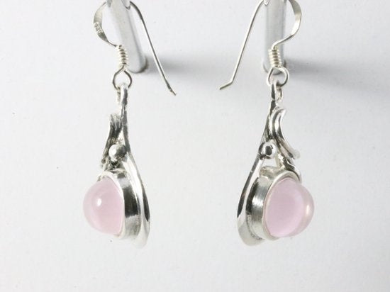 Bewerkte zilveren oorbellen met rozenkwarts afbeelding 2