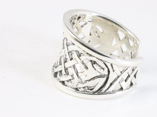 Brede opengewerkte zilveren ring afbeelding 2