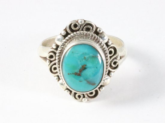 Bewerkte zilveren ring met Tibetaanse blauwe turkoois afbeelding 4