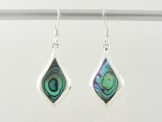 Druppelvormige zilveren oorbellen met abalone schelp afbeelding 5