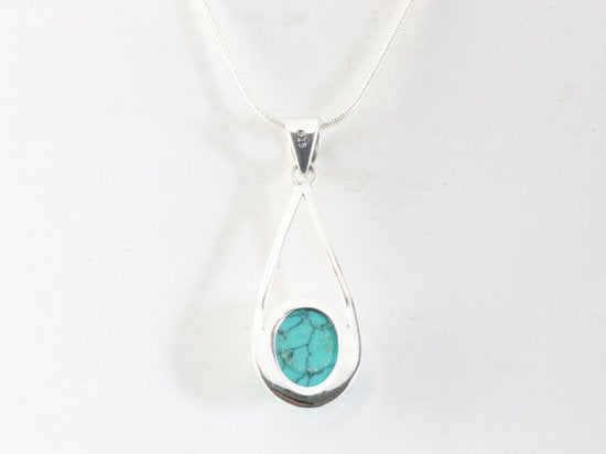 Zilveren hanger met turkoois aan ketting afbeelding 3