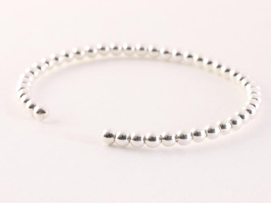 Fijne zilveren klemarmband met hoogglans bolletjes afbeelding 3