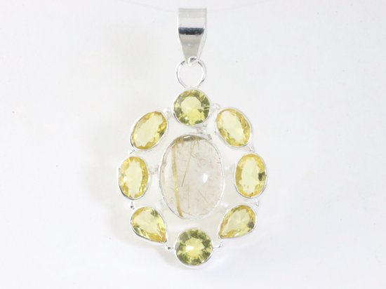 Opengewerkte zilveren hanger met gouden rutielkwarts en citrien afbeelding 4