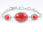 Traditionele zilveren armband met koningsschakels en rode koraal stenen afbeelding 1