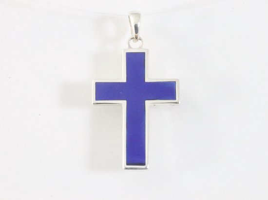 Fijne zilveren kruishanger met lapis lazuli afbeelding 4