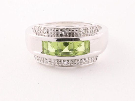 Hoogglans zilveren ring met peridoot en witte topaas afbeelding 2