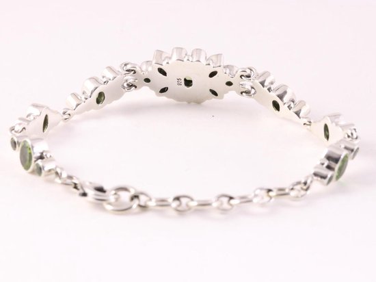 Zware zilveren schakelarmband met peridoot afbeelding 3