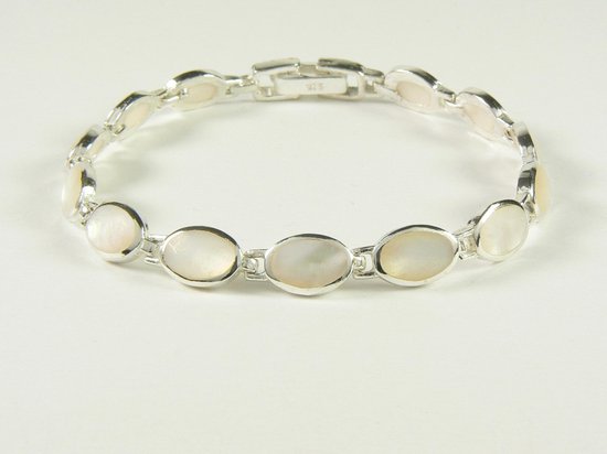 Zilveren schakelarmband met parelmoer afbeelding 1