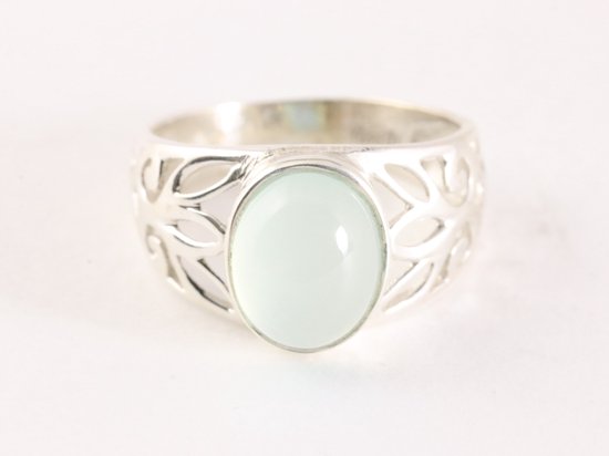 Opengewerkte zilveren ring met aqua chalcedoon afbeelding 4