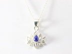 Fijne zilveren lotus hanger met lapis lazuli aan ketting afbeelding 4
