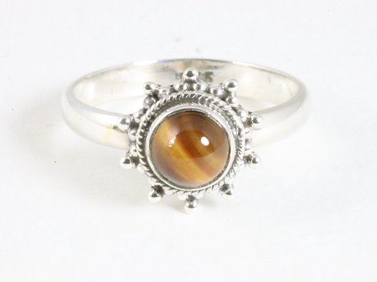Fijne bewerkte zilveren ring met tijgeroog afbeelding 4