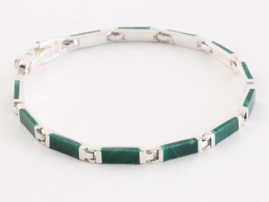 Zilveren schakelarmband met malachiet afbeelding 2