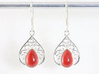 Opengewerkte zilveren oorbellen met rode koraal steen afbeelding 4