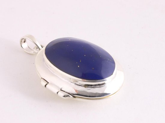 Ovaal hoogglans zilveren medaillon met lapis lazuli afbeelding 2
