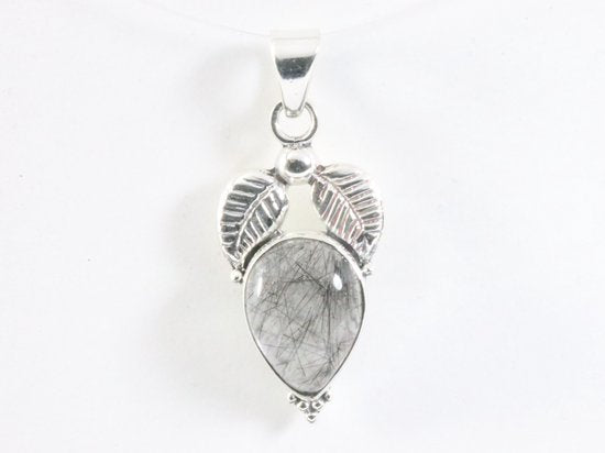 Bewerkte zilveren hanger met zwarte rutielkwarts afbeelding 4