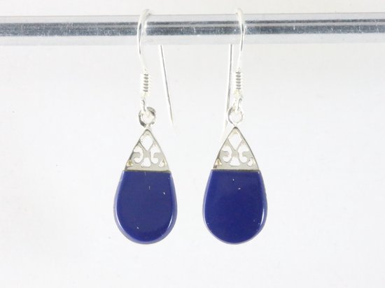 Fijne opengewerkte zilveren oorbellen met lapis lazuli afbeelding 4