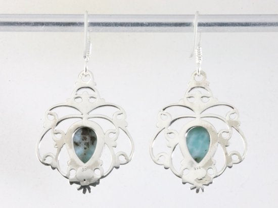 Opengewerkte zilveren oorbellen met larimar afbeelding 2