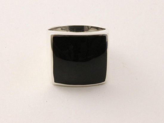 Hoogglans zilveren zegelring met onyx afbeelding 3