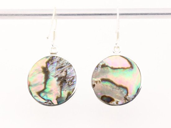 Ronde zilveren lotus oorbellen op abalone schelp afbeelding 3