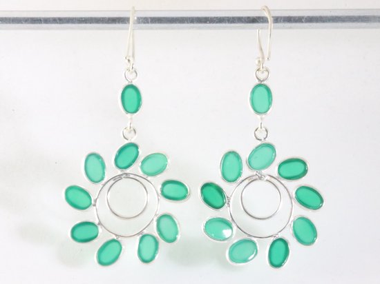 Grote zilveren oorbellen met groene chalcedoon afbeelding 2