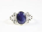 Fijne bewerkte zilveren ring met blauwe saffier afbeelding 4