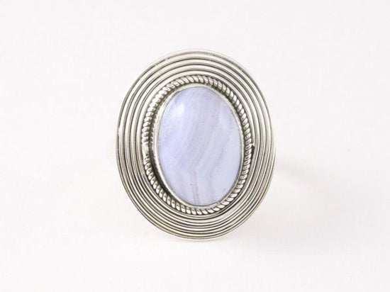 Bewerkte ovale zilveren ring met blauwe lace agaat afbeelding 2