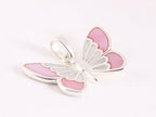 Zilveren vlinder hanger met roze en witte parelmoer aan ketting afbeelding 2