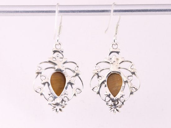 Opengewerkte zilveren oorbellen met tijgeroog afbeelding 3