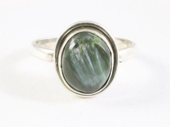 Fijne zilveren ring met groene serafiniet afbeelding 4