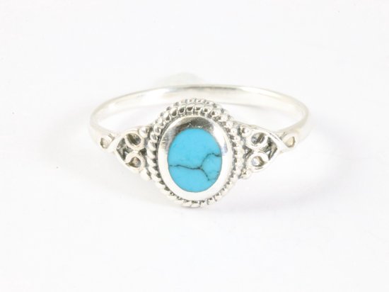 Fijne bewerkte zilveren ring met blauwe turkoois afbeelding 4
