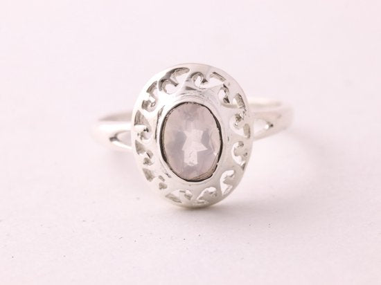 Fijne opengewerkte zilveren ring met rozenkwarts afbeelding 4