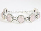 Zware bewerkte zilveren armband met rozenkwarts afbeelding 3