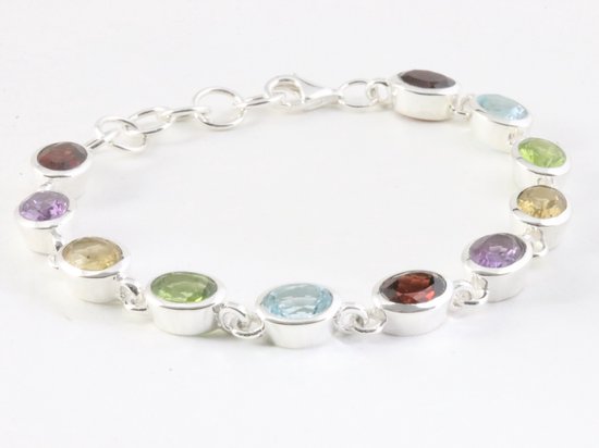 Hoogglans zilveren armband met multi color edelstenen afbeelding 2